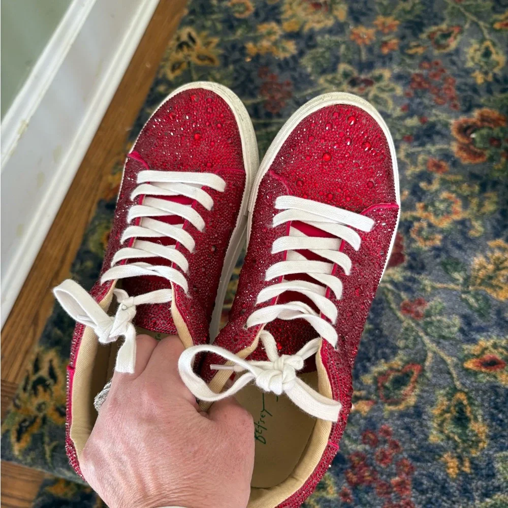 Blue by Betsey Johnson Red Glitter Rhinestone Sneakers. OP 99$ - Picture 1 of 3